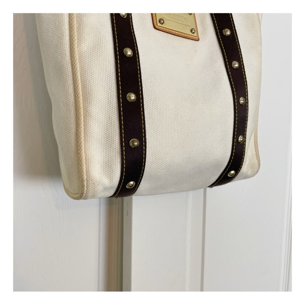 Louis Vuitton Antigua Cabás MM Canvas Tote Bag Cream Brown Trim Brass Rivets - Picture 3 of 12